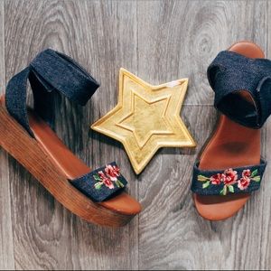 •C• Floral Platform Ankle Wrap Sandals